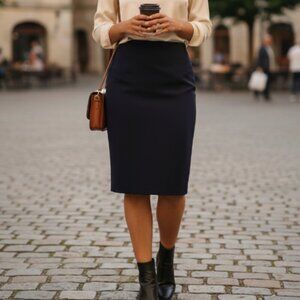 Rodier Blue Pencil Straight Skirt Size 38 Career Modest Office Women's US 8